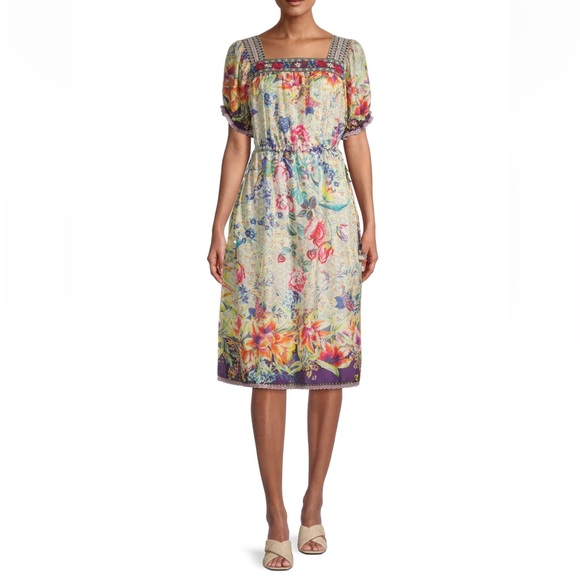 JOHNNY WAS FLORAL TOPIARY RUMI BOHEMIAN SILK DRESS - Picture 13 of 16
